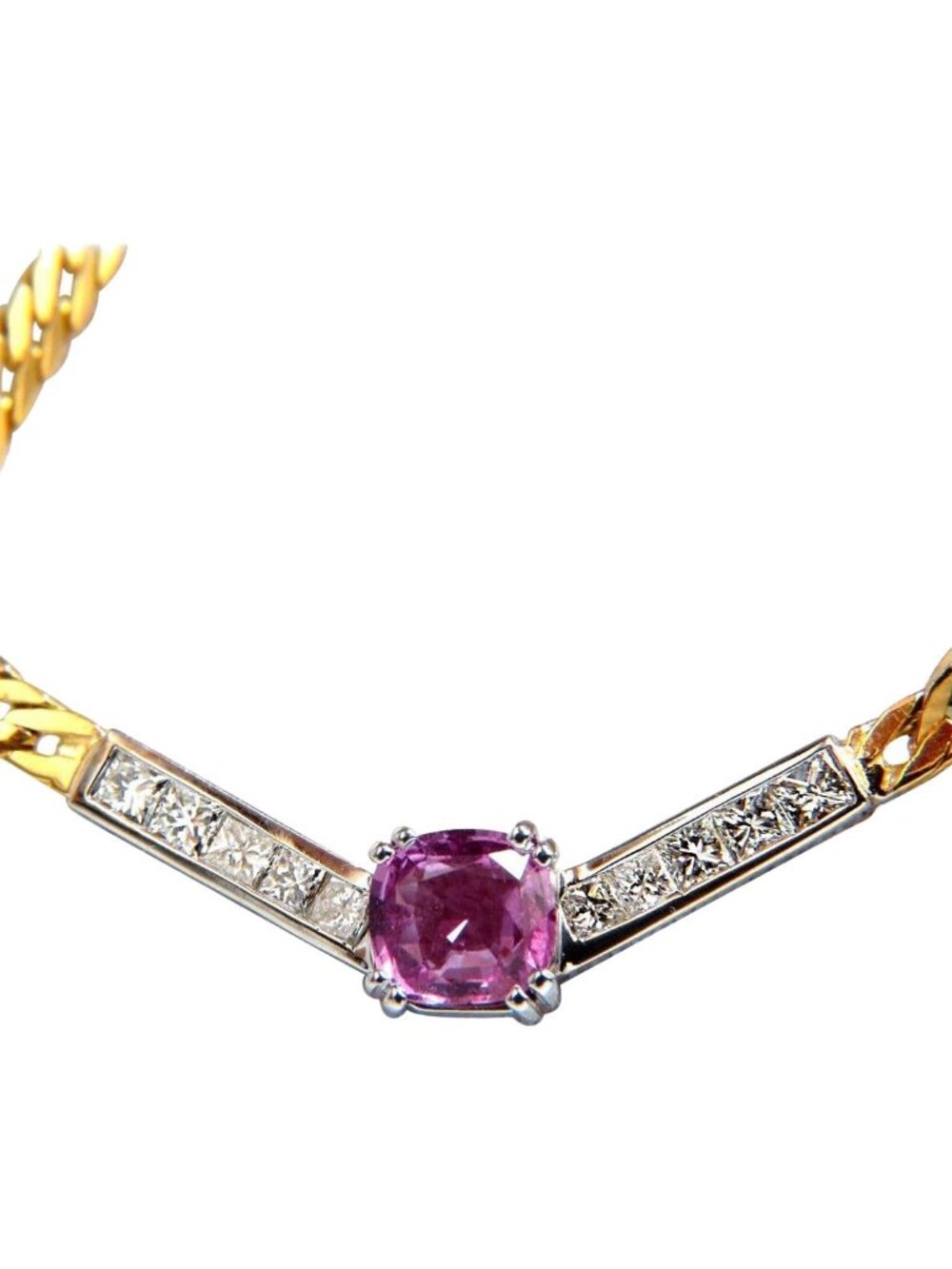 GIA 2.52ct NATURAL NO HEAT PINK SAPPHIRE DIAMONDS "V" NECKLACE 14KT*
